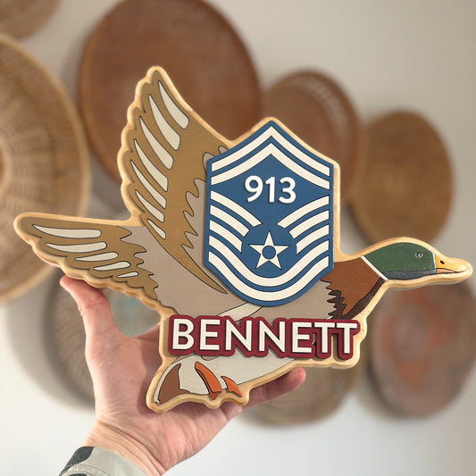 Custom Air Force Promotion Plaque | Duck Hunter | Army Rank Gift | Military Stripe Design