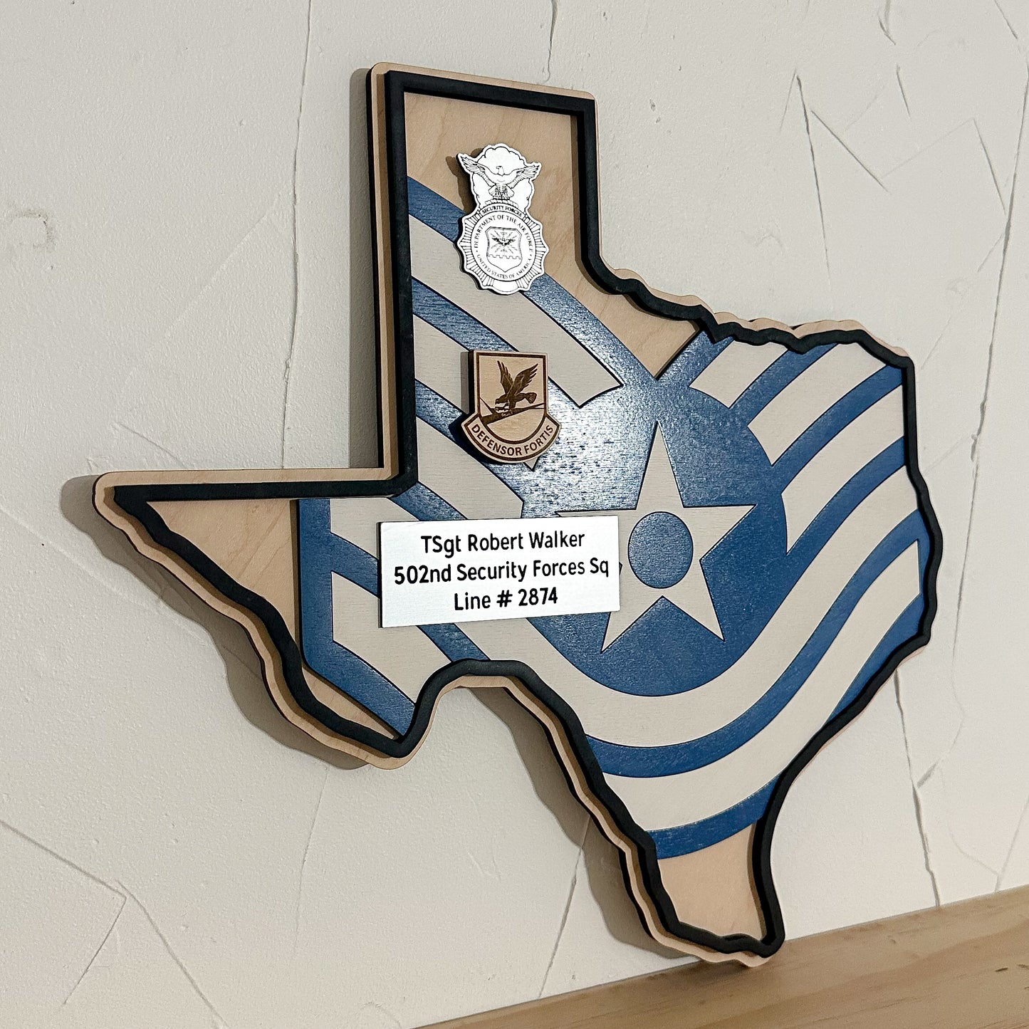 Engraved military promotion plaque and wall decor award for rank advancement ceremony