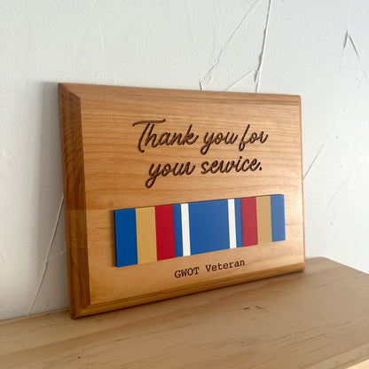 GWOT Military Service Plaque – Engraved Recognition with Ribbon